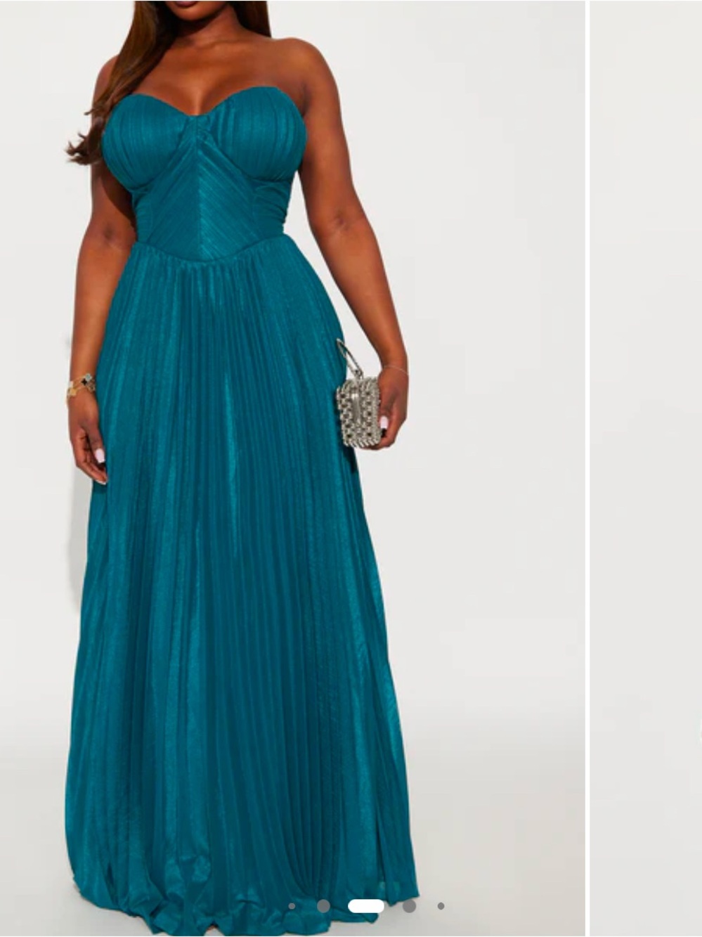 Teal Strapless Pleated Maxi Dress